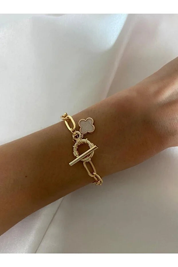Mother of Pearl Clover Bracelet Adjustable Minimal Fashion Jewelry