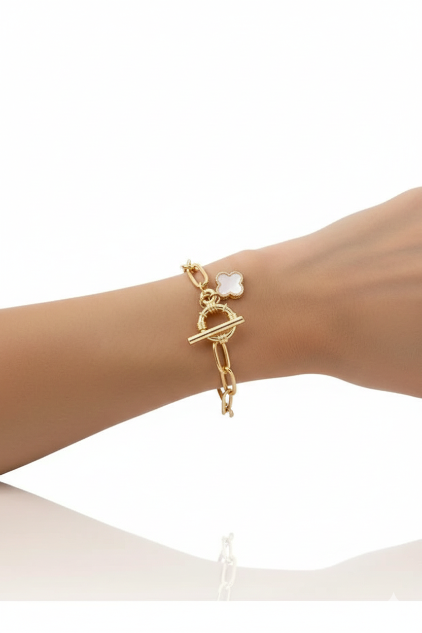 Mother of Pearl Clover Bracelet Adjustable Minimal Fashion Jewelry